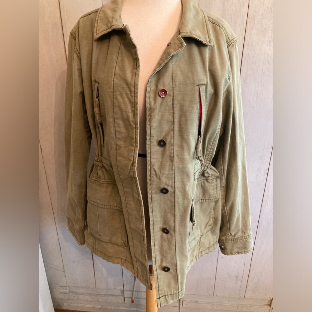 Gap Military Olive Green Cargo Jacket Vintage Red Style Pockets Cotton Sz-XS